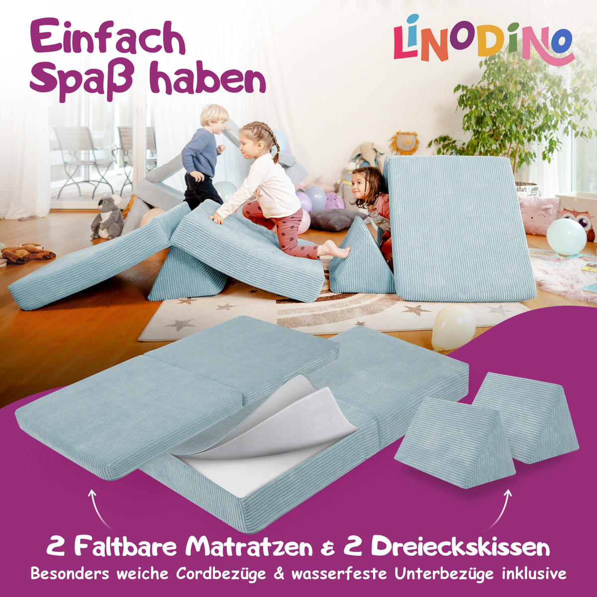 KINDERSOFA Spielparadies - Blau, Textil (66/52/150cm) - Linodino