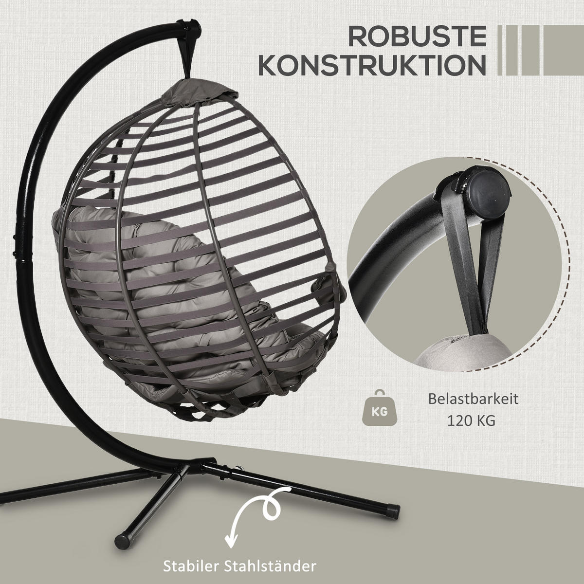HÄNGESESSEL, Stahl, Polyester, Sand - Sandfarben, Kunststoff/Metall (118/172/126cm) - Outsunny