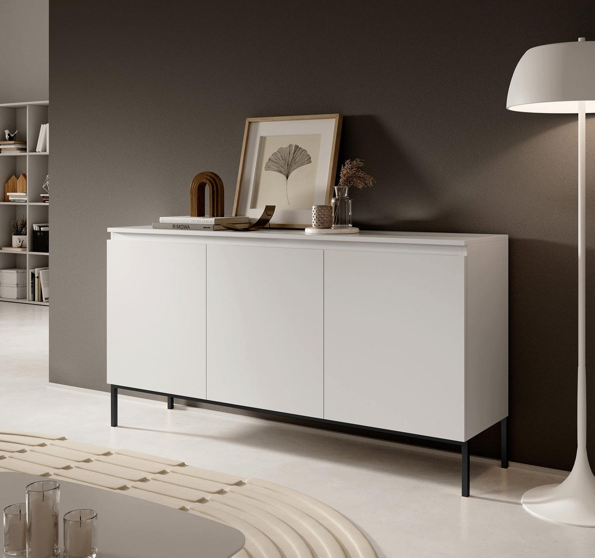 SIDEBOARD Bemmi Weiß mit schwarzen Beinen 3-türig 150 cm - Schwarz/Weiß, Holzwerkstoff/Metall (150/77/35cm) - Selsey