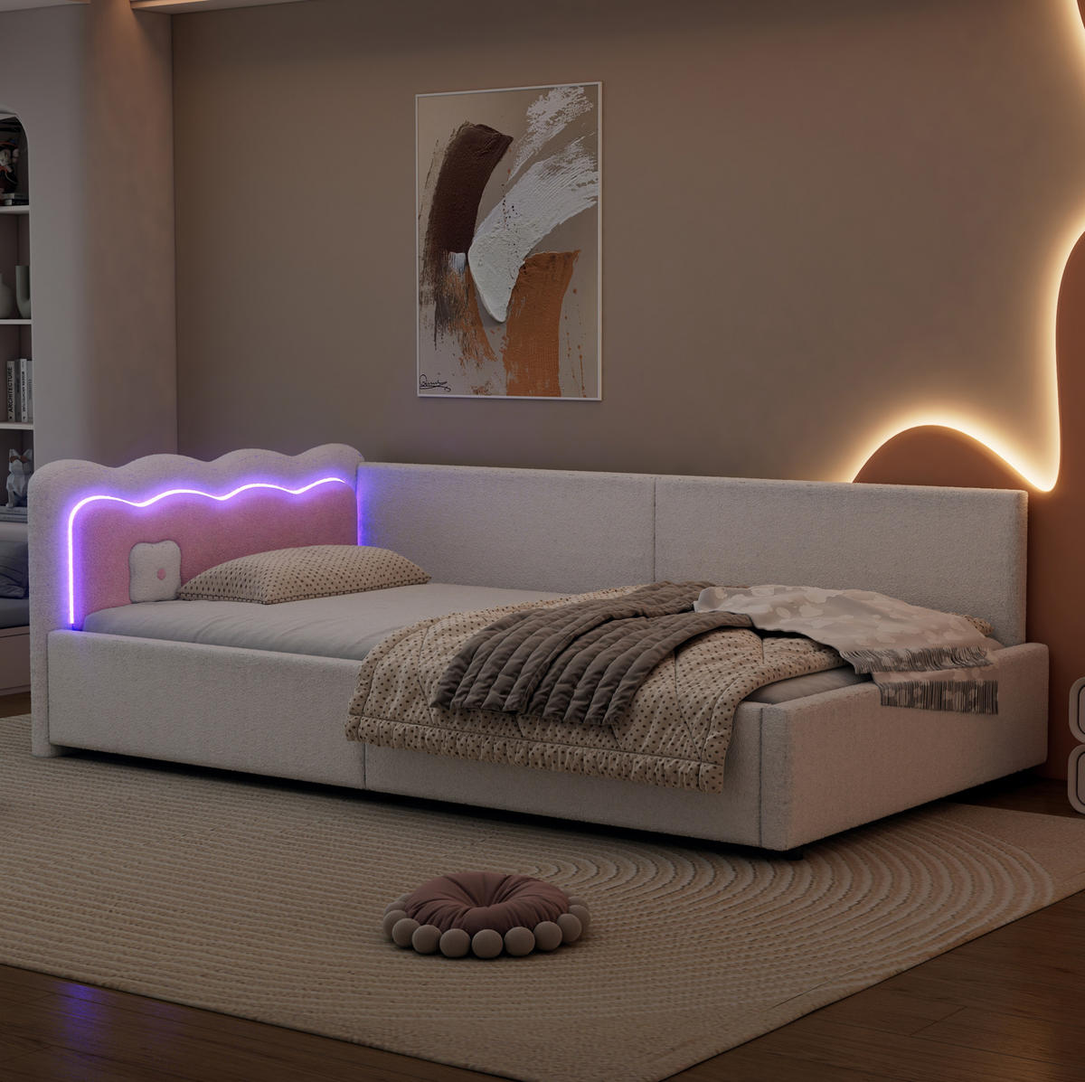 POLSTERBETT aus Samt 90x200 cm in Weiß mit LED-Ambientebeleuchtung - Weiß, Textil (90/200cm) - Modfu