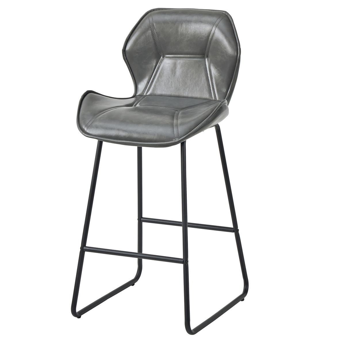 BARHOCKER 2er-Set Grau mit Kunstleder Rückenlehne und Fußstütze - Grau, Metall (48.5/91.5/47cm) - PANGIVO