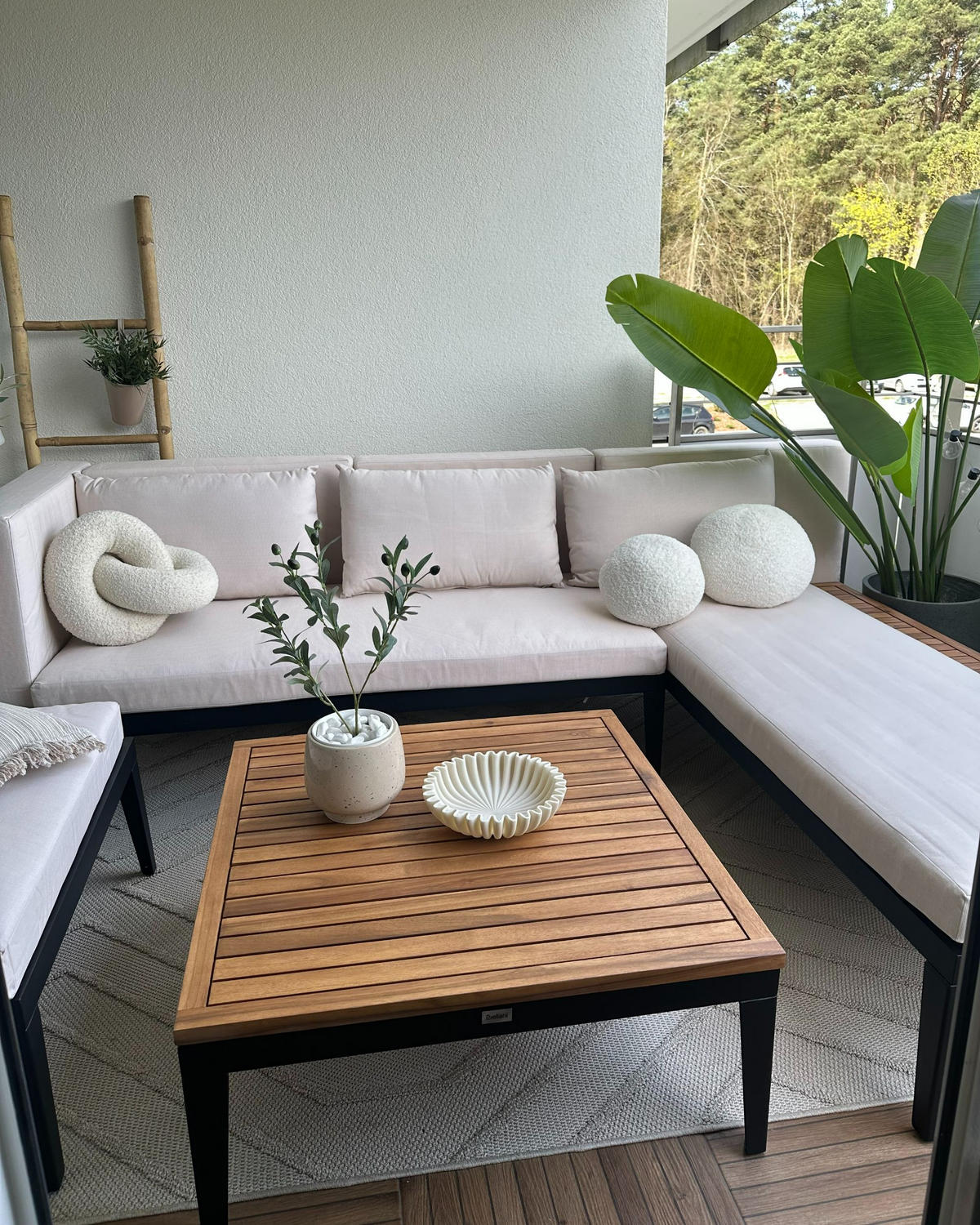 LOUNGE SADA 3-místná Béžová Bracciano - černá/béžová, dřevo - Beliani