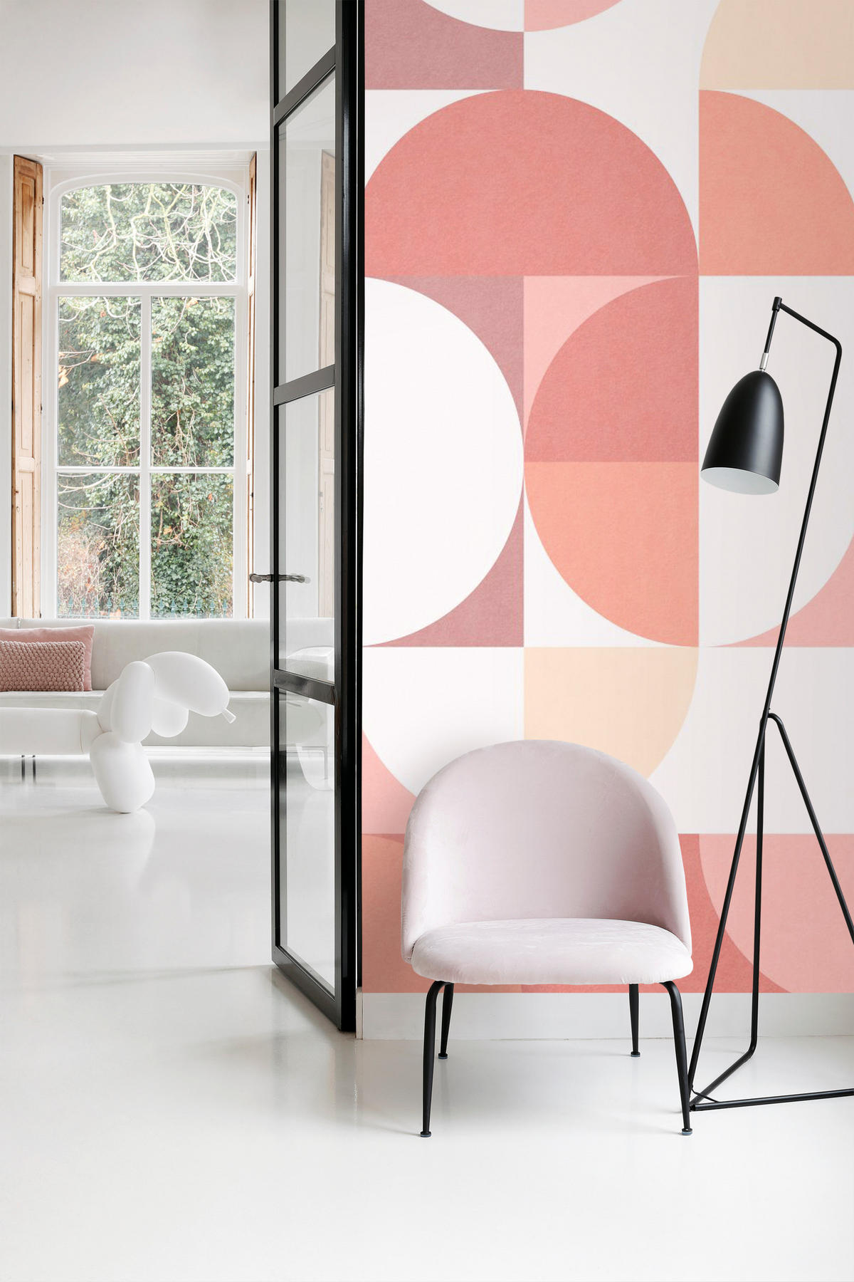 FOTOTAPETE Kreise im Bauhaus-Stil 250 x 279 cm - Pink, Papier (250/279cm) - ESTAhome