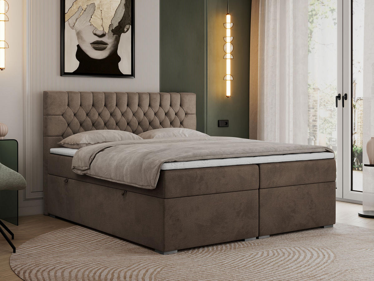 BOXBETT PERA 140/200 Braun Velvet - H4 - Braun, Holz/Textil (140/200cm) - MKS