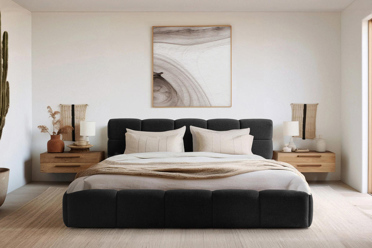 POLSTERBETT AERI 140/160/180/200 mit Rahmen und Bettkasten, anthrazit - Anthrazit, Holz/Holzwerkstoff (200/200cm) - KONSIMO®