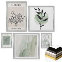 WANDBILDER 5er Set - 50x50 cm & 20x30 cm & 40x60 cm Silberner Rahmen - Blumen in einer modernen Vase - Silberfarben, Kunststoff (40/60cm) - ArtPrintCave