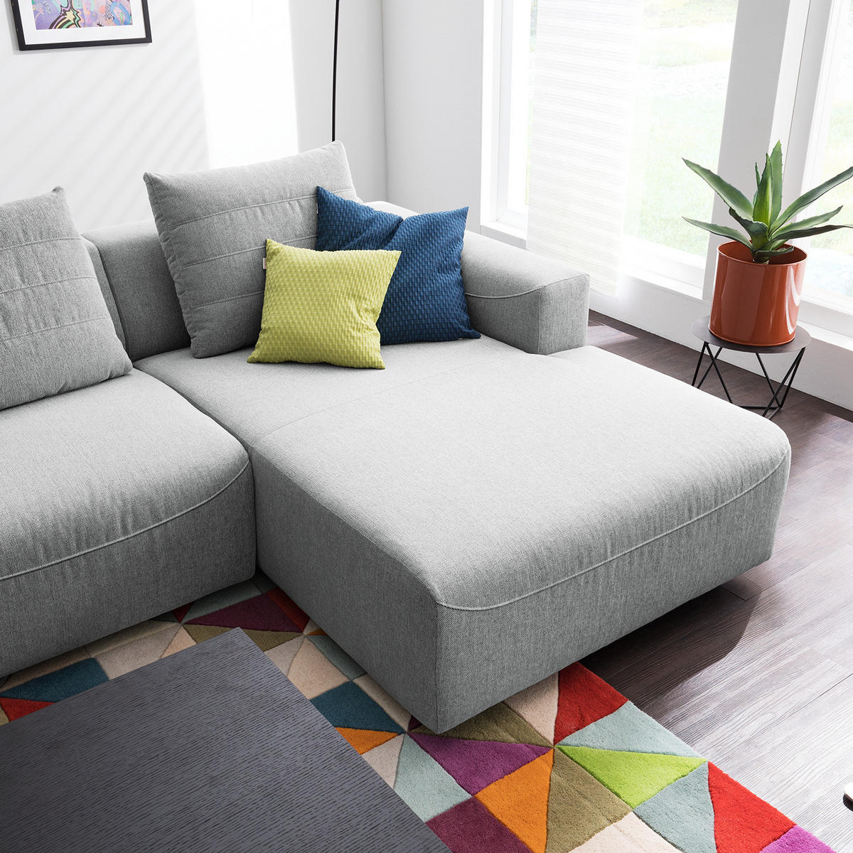 3-SITZER ECKSOFA mit Longchair - Webstoff - Hellgrau/Schwarz, Kunststoff/Textil (320/170cm) - home24