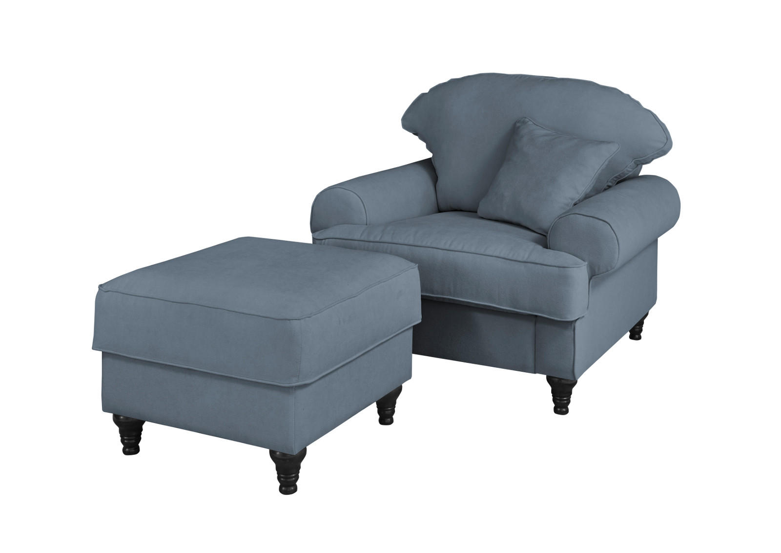 SESSEL-SET blau Landhaus, Loungesessel inklusive Hocker - Blau/Braun, Holz/Textil (175/95/110cm) - Furn.Design