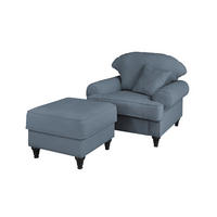 SESSEL-SET blau Landhaus, Loungesessel inklusive Hocker - Blau/Braun, Holz/Textil (175/95/110cm) - Furn.Design