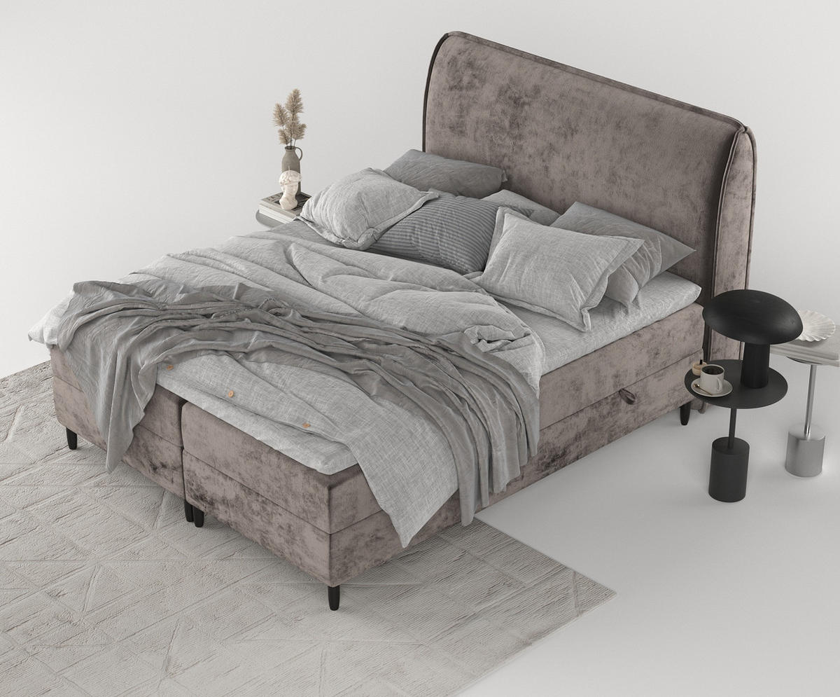 BOXBETT Melba Braun 160/200 cm mit Matratze und Topper - Schwarz/Braun, Holz/Holzwerkstoff (160/200cm) - Maison de Reve