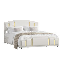 BETT mit 4 Schubladen und LED 160x200 cm Samt Beige - Beige, Metall (160/200cm) - Meubliv
