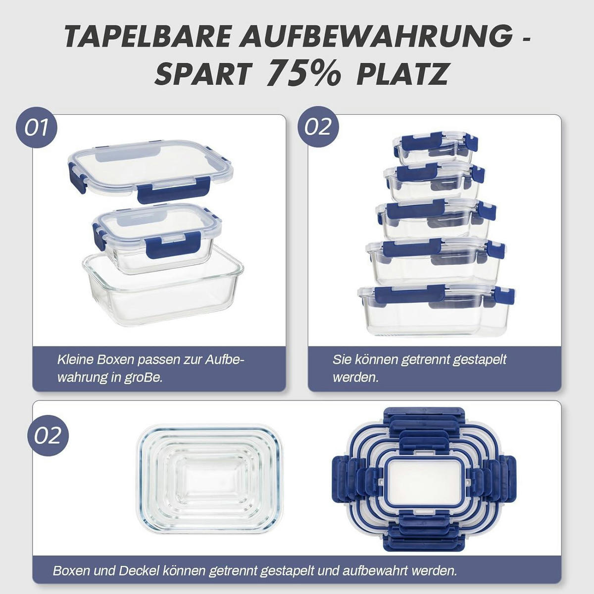 VORRATSDOSEN-SET Glas 10-teilig Blau - Blau, Glas (20.8/16.5/44cm)