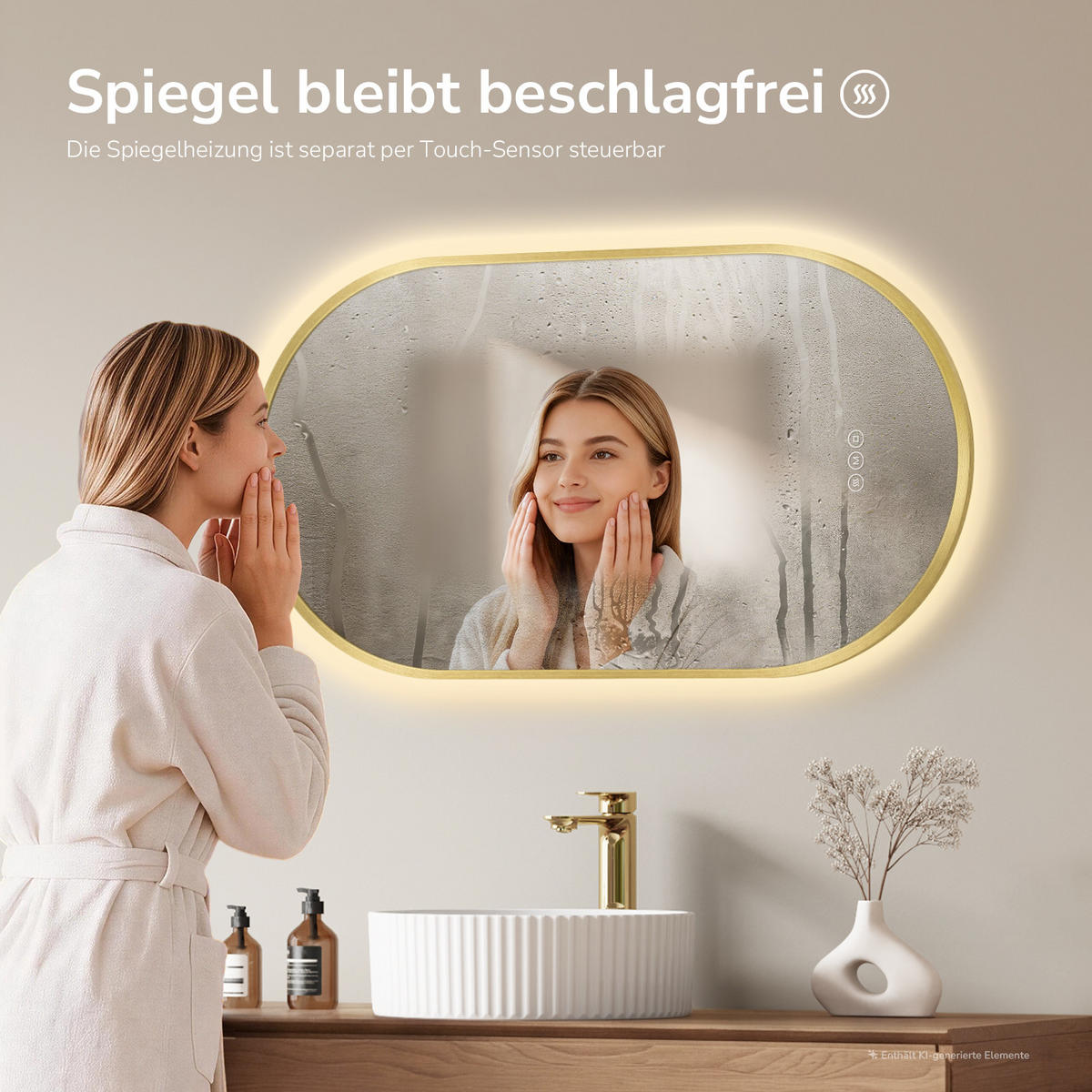 OGLINDA de baie cu LED-uri Auriu 45/75 cm - auriu, sticlă (45/75/3cm) - EMKE