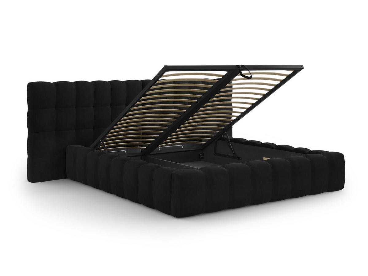 BETT mit Bettkasten und Doppelkopfteil Mamaia aus Samt schwarz 180x200cm - Schwarz, Textil (180/200cm) - Micadoni