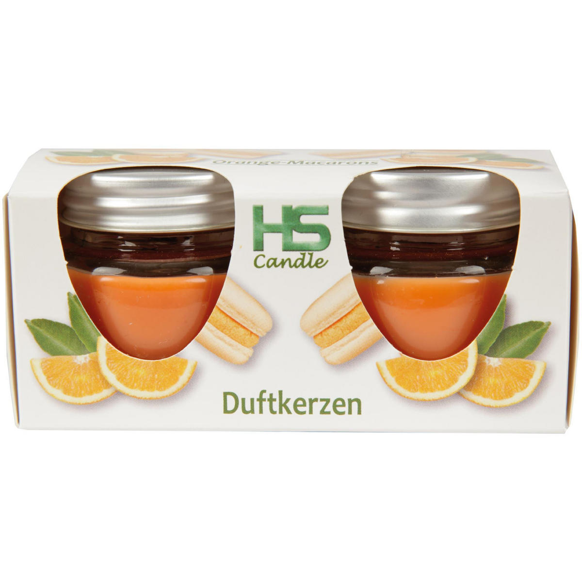 DUFTKERZE "Macaron Orange" im Glas mit Deckel, 2er Pack mit je ca. 7 Std. Brenndauer, Ø6cm , Raumduft als Geschenk und Dekoration - Orange, Glas (6/5cm) - HS Candle