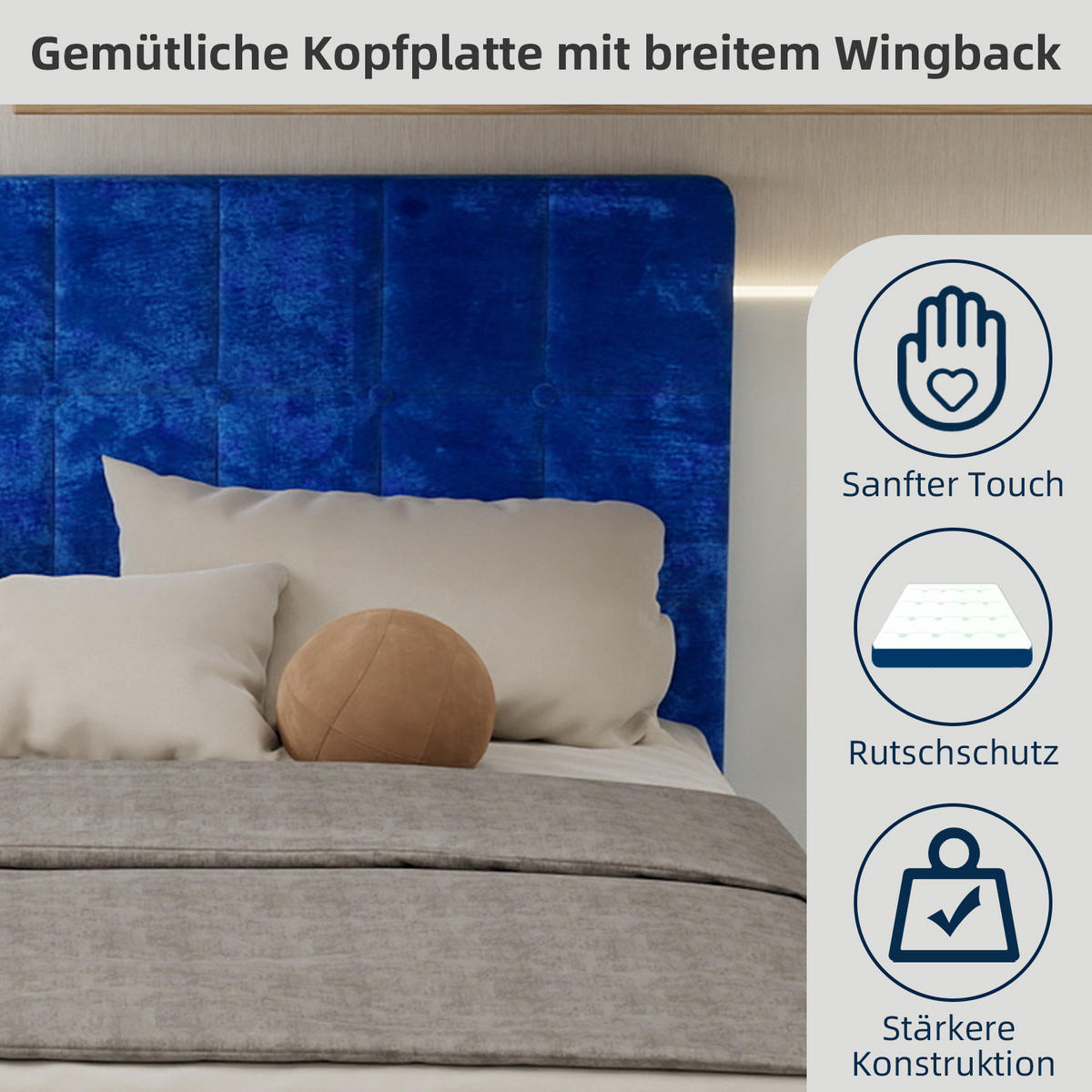 POLSTERBETT 160/200 cm in Blau Samt - Blau, Holzwerkstoff/Textil (160/200cm) - WISHDOR