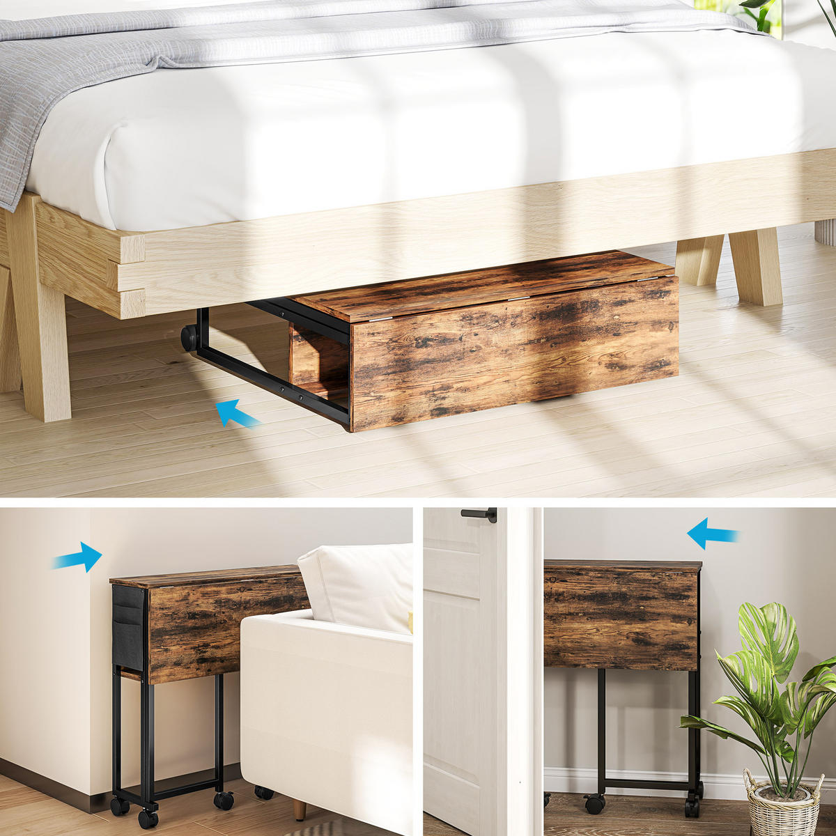 SCHREIBTISCH Braun klappbar mit Rollen und Ablage 80/50/75 cm - Rotbraun, Holzwerkstoff (50/80/75cm) - PANGIVO