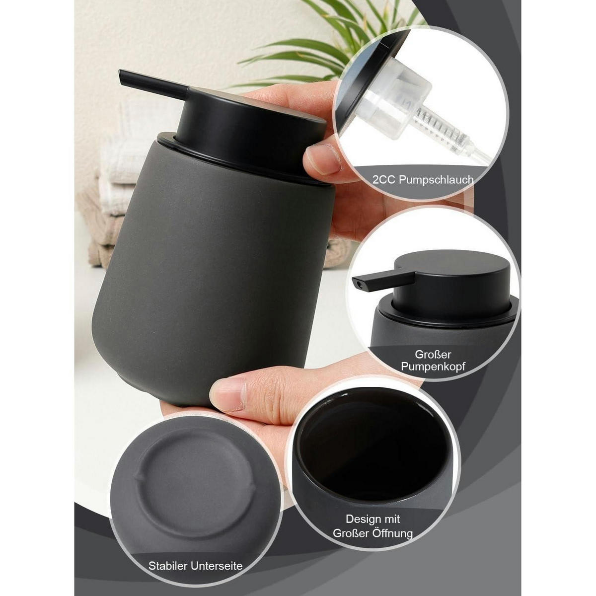 SCHAUMSEIFENSPENDER Keramik Anthrazit 350 ml - Schwarz, Keramik (9.2/12.5/9.2cm)