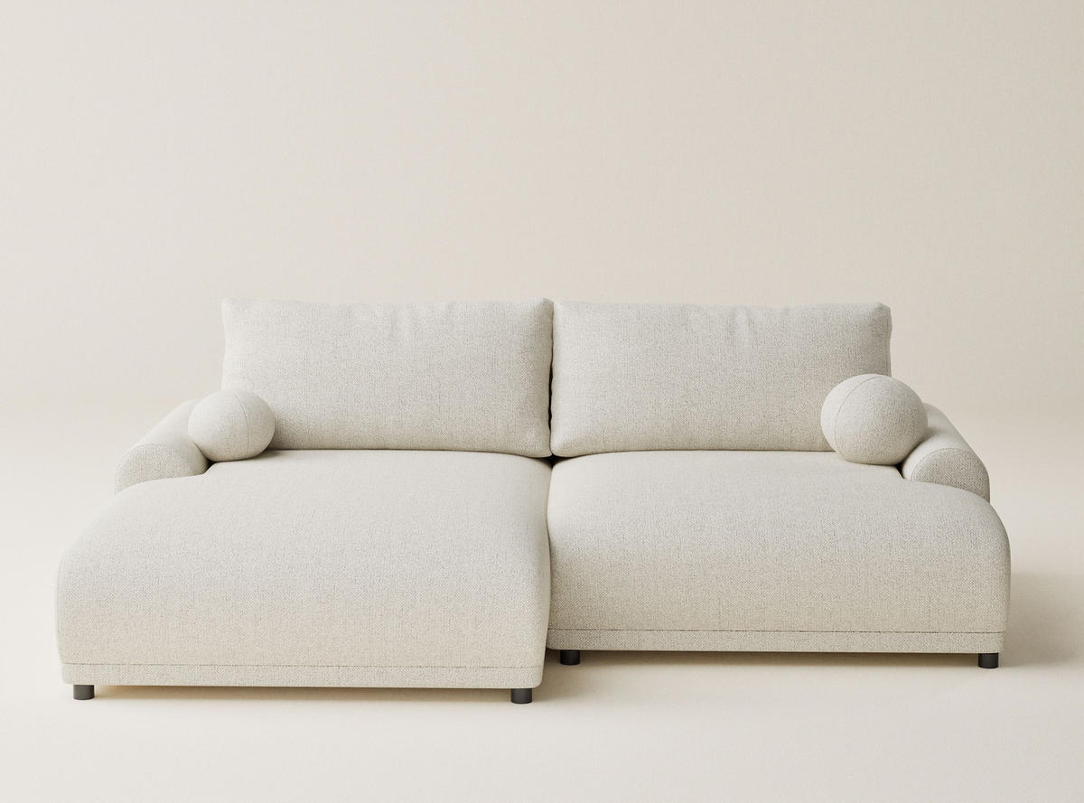 ECKSOFA MIT SCHLAFFUNKTION Tallin Creme Webstoff - Links Seite - Creme/Schwarz, Holz/Holzwerkstoff (145/240cm) - Maison de Reve
