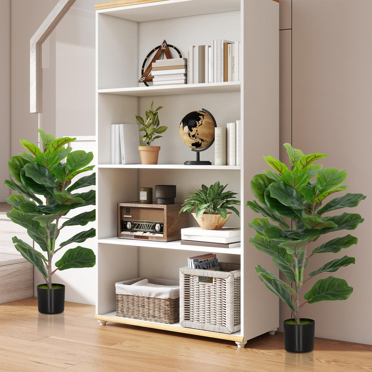 KUNSTPFLANZE 2er-Set DE-16626 80 cm, 31 Blätter, flockierte Erde Grün - Grün, Kunststoff (80cm) - ComfortXL