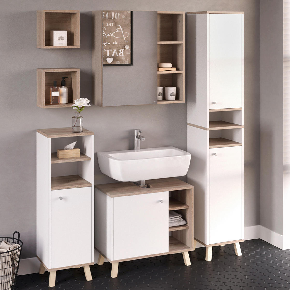 MIDISCHRANK Senyo Weiß 30 x 95 cm - Weiß, Holzwerkstoff (30/95/30cm) - Vicco