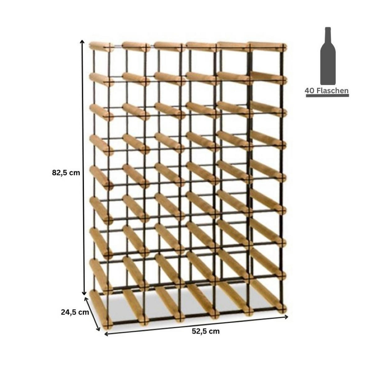 WEINREGAL Vinotega Mod Metal 82,5x52,5x24,5 cm 5x8 Flaschen Massives Kiefernholz Braun Geölt - Braun, Holz (52.5/82.5/24.5cm) - PROREGAL