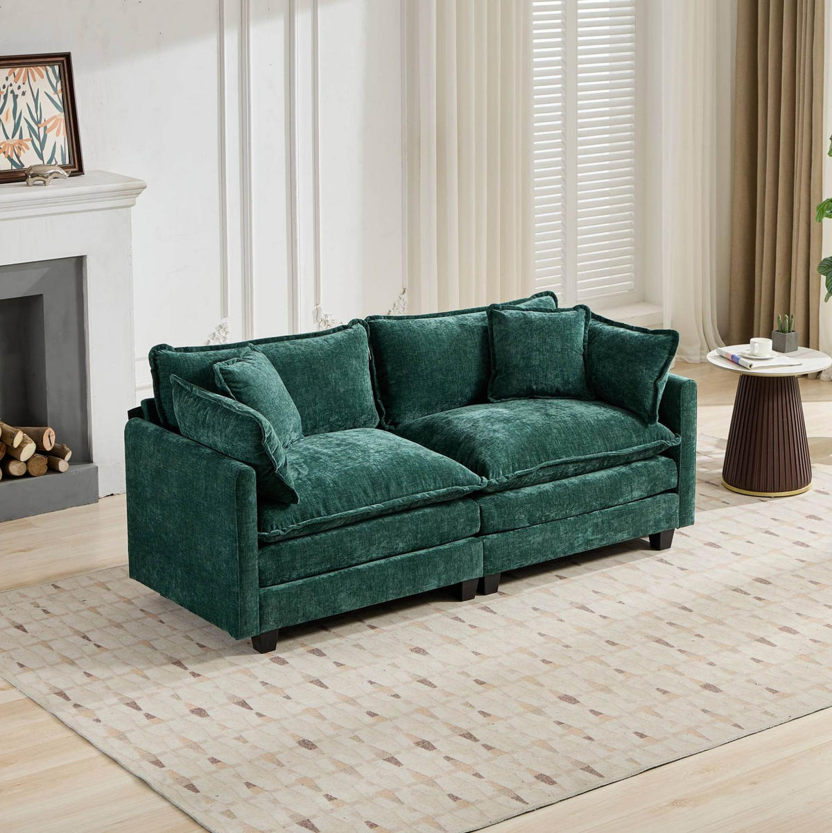 SOFA modular Chenille Green - Grün, Holz (75/84/195cm) - Meubliv