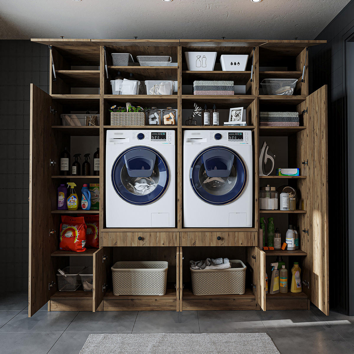 WASCHMASCHINENSCHRANK Serie 1 224cm Breit, 230cm Hoch - Eichefarben, Holzwerkstoff (224/230/67cm)