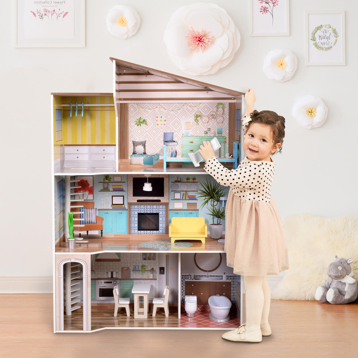 PUPPENHAUS, Mehrfarbig, 118cm - Multicolor, Holz (82/118/28cm) - Teamson Kids