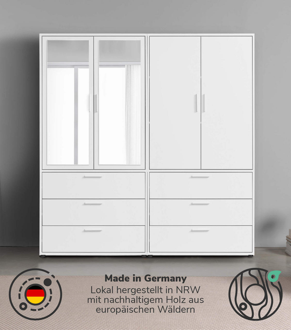 KLEIDERSCHRANK mit Spiegel Der Grenzenlose - Weiß, Holzwerkstoff (180/187/58cm) - Mokebo