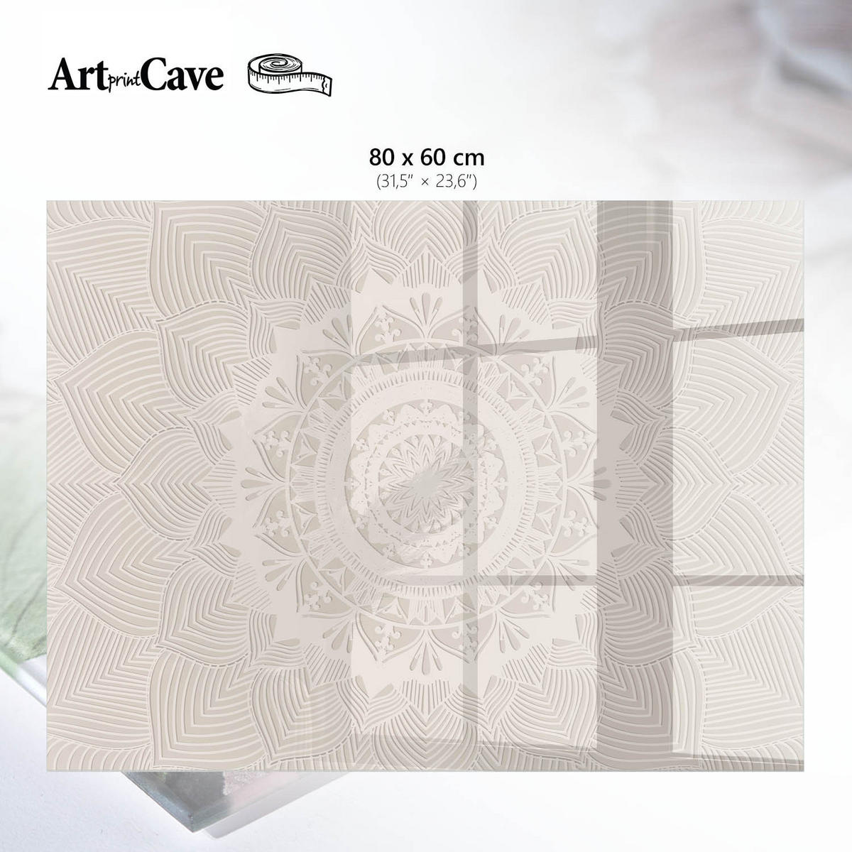 GLASPLATTE 80x60 cm – Beige Mandala - Blau, Glas (0.4/80/60cm) - ArtPrintCave