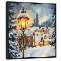 LEINWAND Bilder mit Rahmen - Weihnachtsdorf - Häuser - Schnee - Weihnachten - 50x50 - Sandfarben, Textil (50/50cm) - MuchoWow