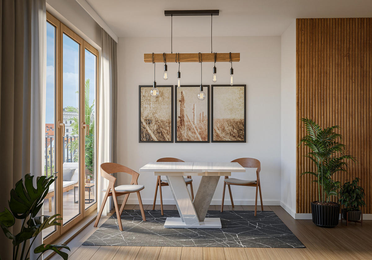 ESSTISCH Ausziehbar 120 - 160 cm Weiß Hochglanz und Betonoptik - Weiß Hochglanz/Grau, Holzwerkstoff (120/90/75cm) - PROSPERO