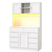 BUFFET DE-38403 120/40/183 cm mit LED-Beleuchtung und 8 Schubladen Weiß - Weiß, Holzwerkstoff (120/183.5/40cm) - ComfortXL