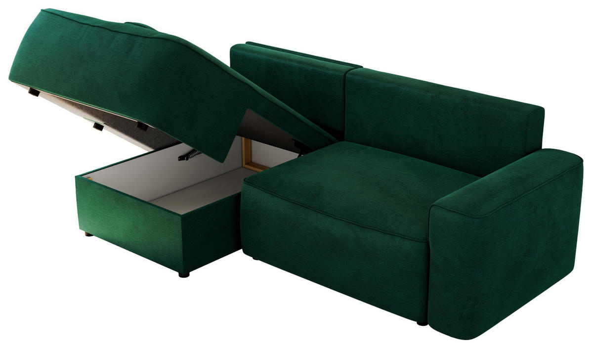 ECKSOFA BELLUNO L Dunkelgrün Velvet - Links - Dunkelgrün/Schwarz, Textil (144/233cm) - MKS