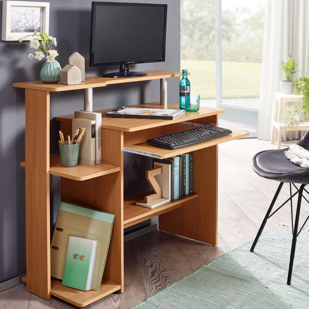 COMPUTERTISCH eckig AZZIO Schreibtisch - Buchefarben, Holzwerkstoff (48/94/90cm) - tinkaro