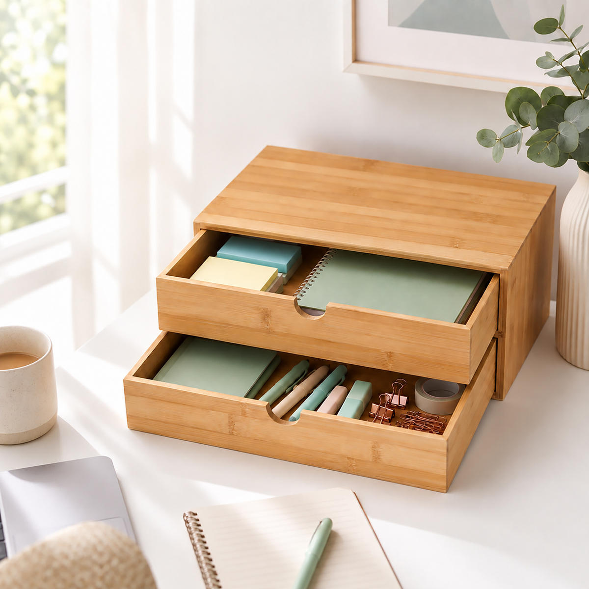 SCHUBLADENBOX Natur Bambus - Hellbraun, Holz (21/33/13.5cm) - Relaxdays