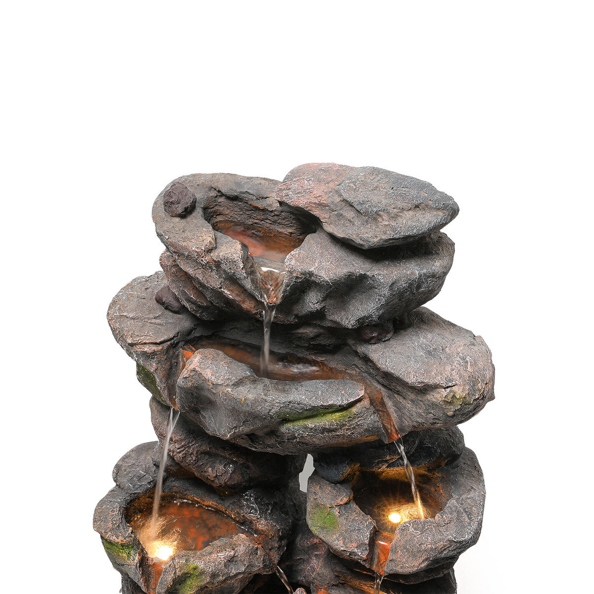 GARTENBRUNNEN, LED-Beleuchtung, Kunststein, Wasserspiel, Grau - Grau, Naturmaterialien (46/36/90cm) - FLIEKS