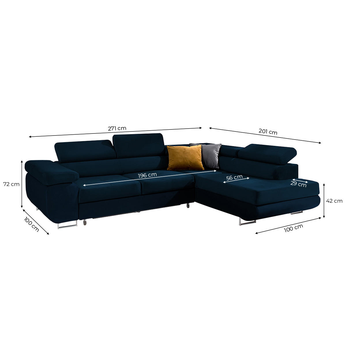 ECKSOFA Wilson 4 Sitzplätze Blau - Blau, Holzwerkstoff (271/201cm) - Petits-meubles
