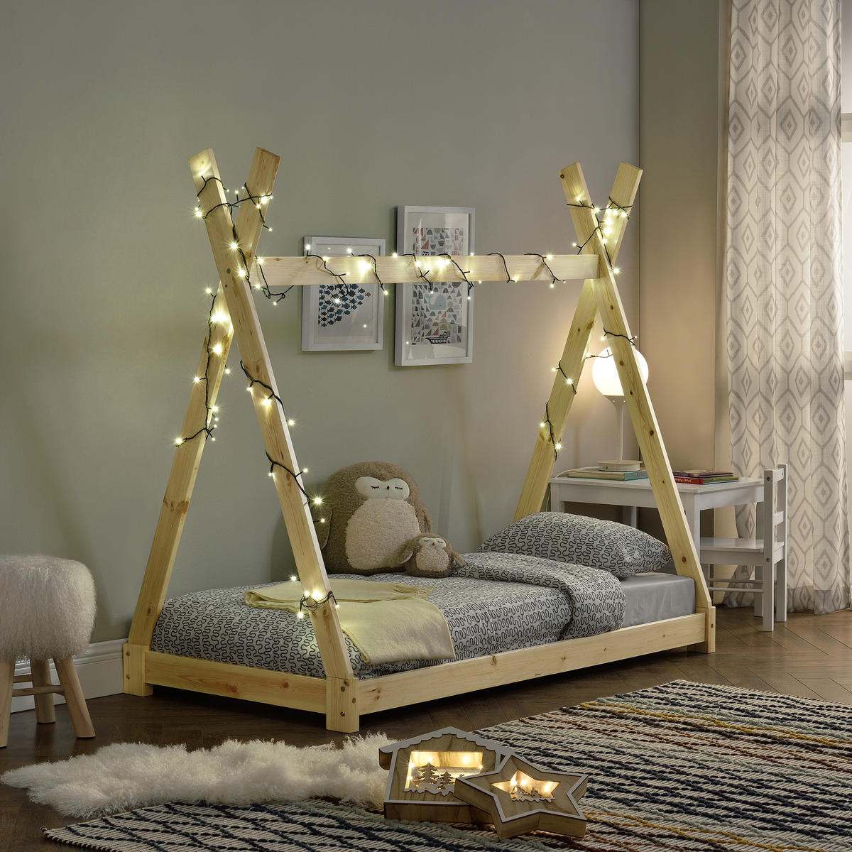 KINDERBETT Onejda - Naturfarben, Holz (80/160cm) - [en.casa]