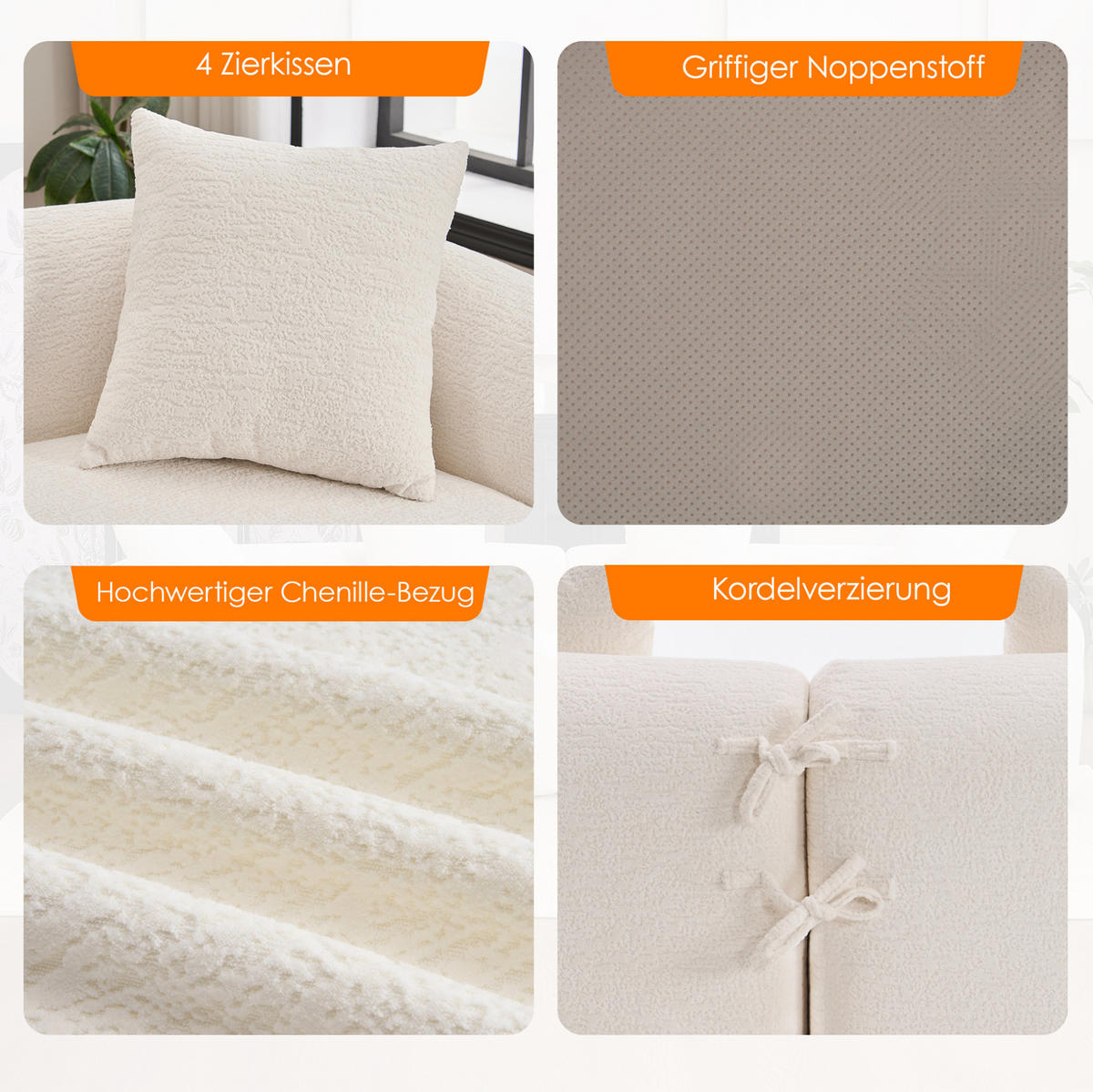 ECKSOFA modular 4-Sitzer Chenille Weiß-Grau - Weiß, Kunststoff (115/63/275cm) - Meubliv