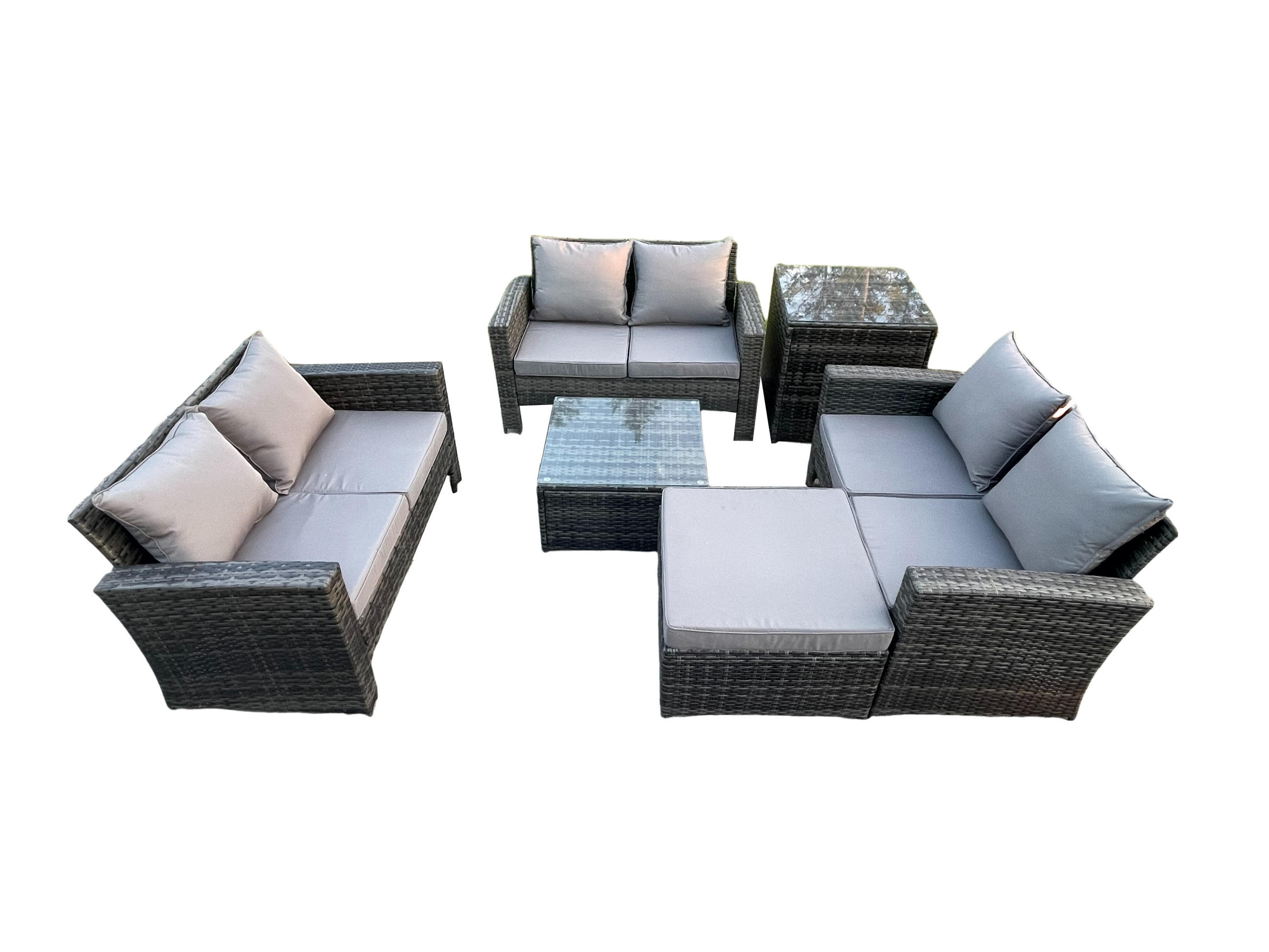 GARTENMÖBEL-SET mit Kissen Polyrattan Dunkelgrau 7-Sitzer - Dunkelgrau, Metall - Fimous