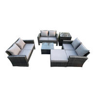 GARTENMÖBEL-SET mit Kissen Polyrattan Dunkelgrau 7-Sitzer - Dunkelgrau, Metall - Fimous