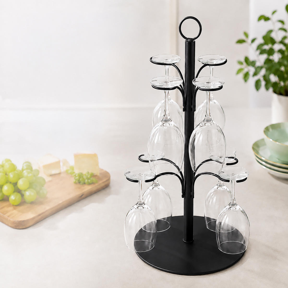 STALAK Crni čelik za 4 čaše 42,5x25 cm - crna, metal (42.5cm) - Relaxdays