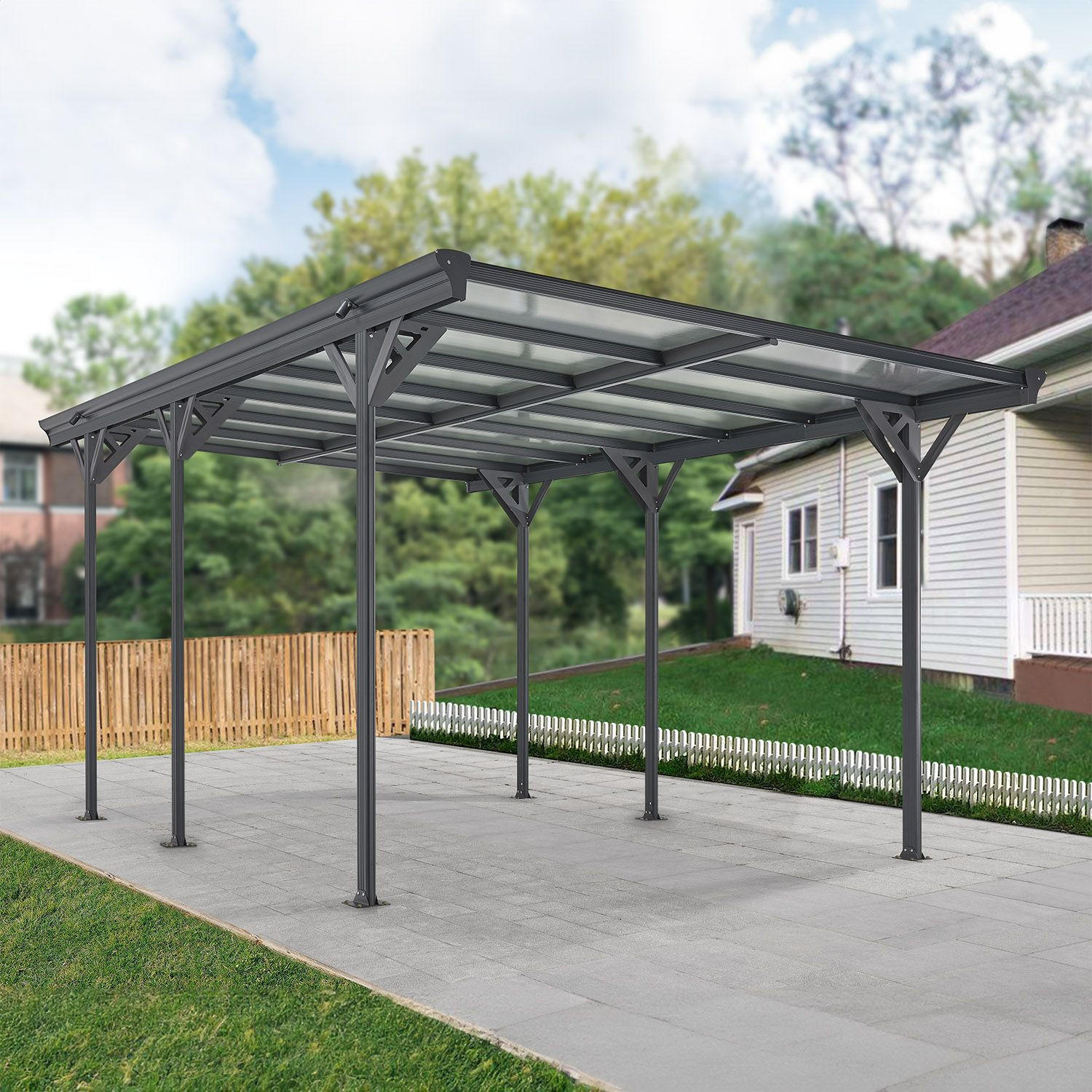 CARPORT mit Flachdach 5x3 m dunkelgrau - Dunkelgrau, Metall (305/230/503cm) - Juskys
