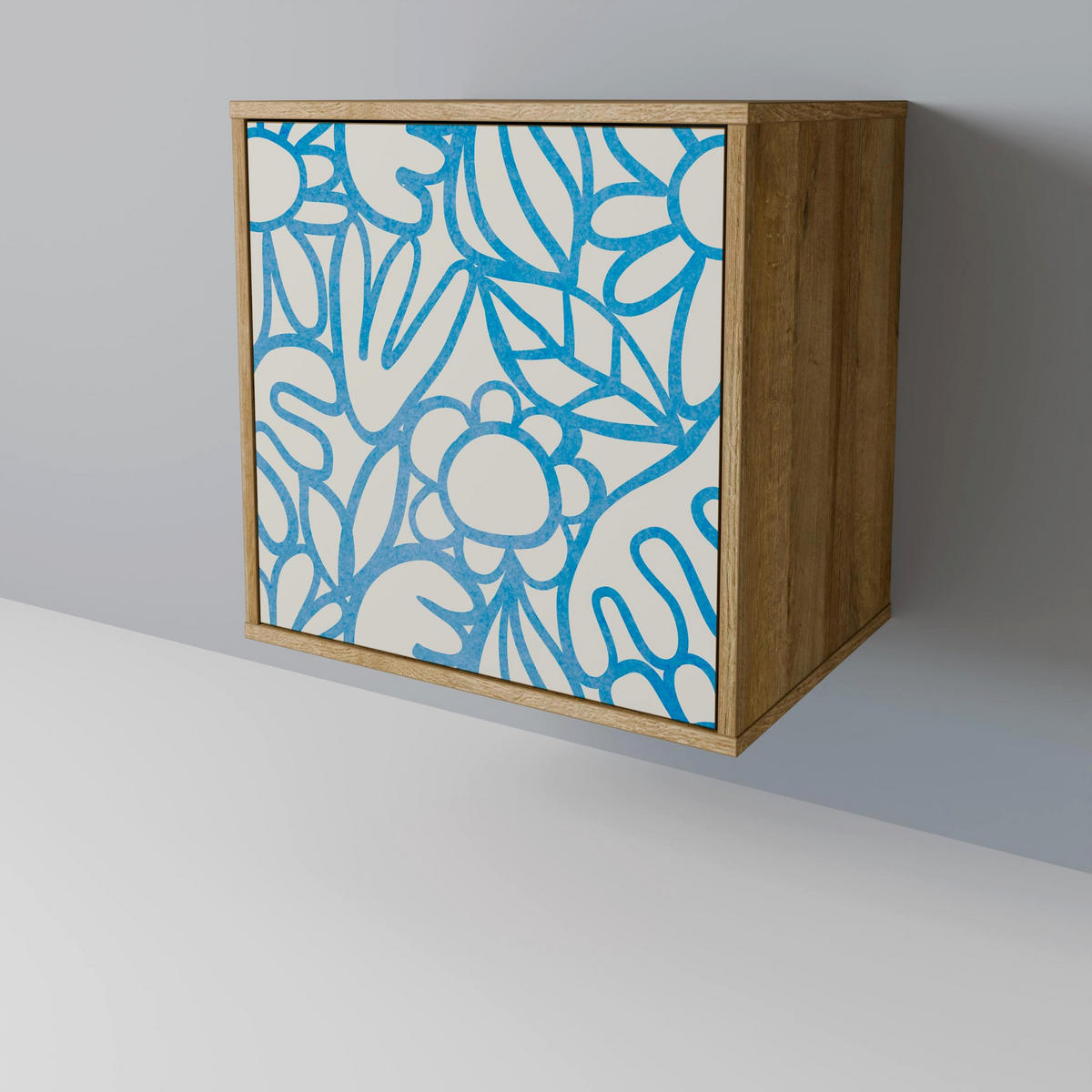 SIDEBOARD BLOOMY MORNING, Eichefarben, 57,5x42x67,5 cm, Schwarze Metall-Rahmenfüße - Eichefarben/Multicolor, Holzwerkstoff/Metall (57.5/67.5/42cm) - SpaceRebels