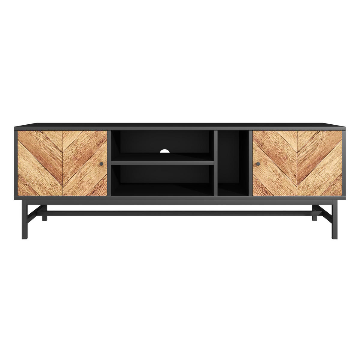 TV-SCHRANK 150/38/55 cm schwarz/natur aus Eisen und Spanplatte mit Stauraum - Hellbraun, Holzwerkstoff (150/55/38cm) - OKWISH