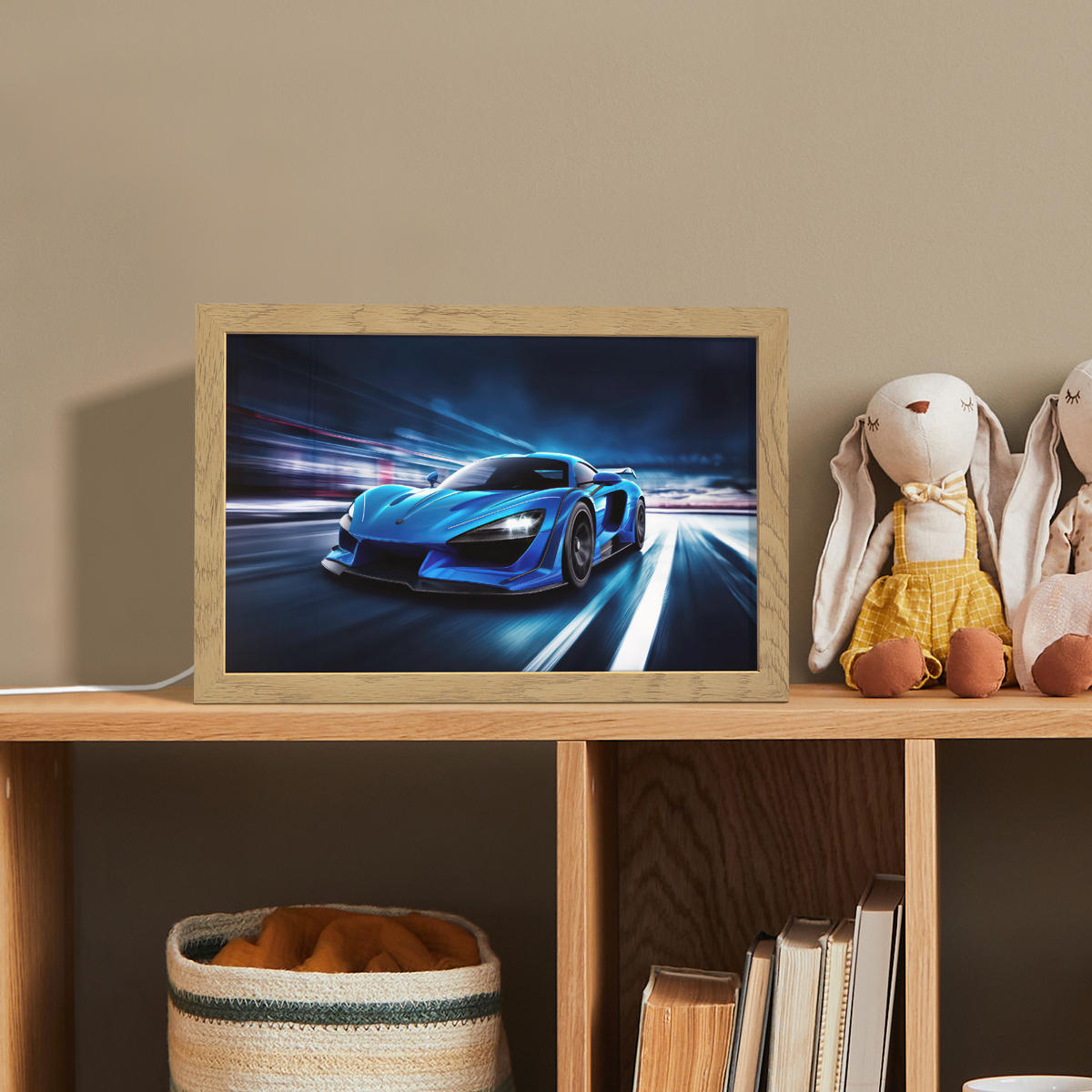 NACHTTISCHLAMPE Auto - Blau - Jungen - Kind 30x20 cm - Blau, Holzwerkstoff (8/30/20cm)