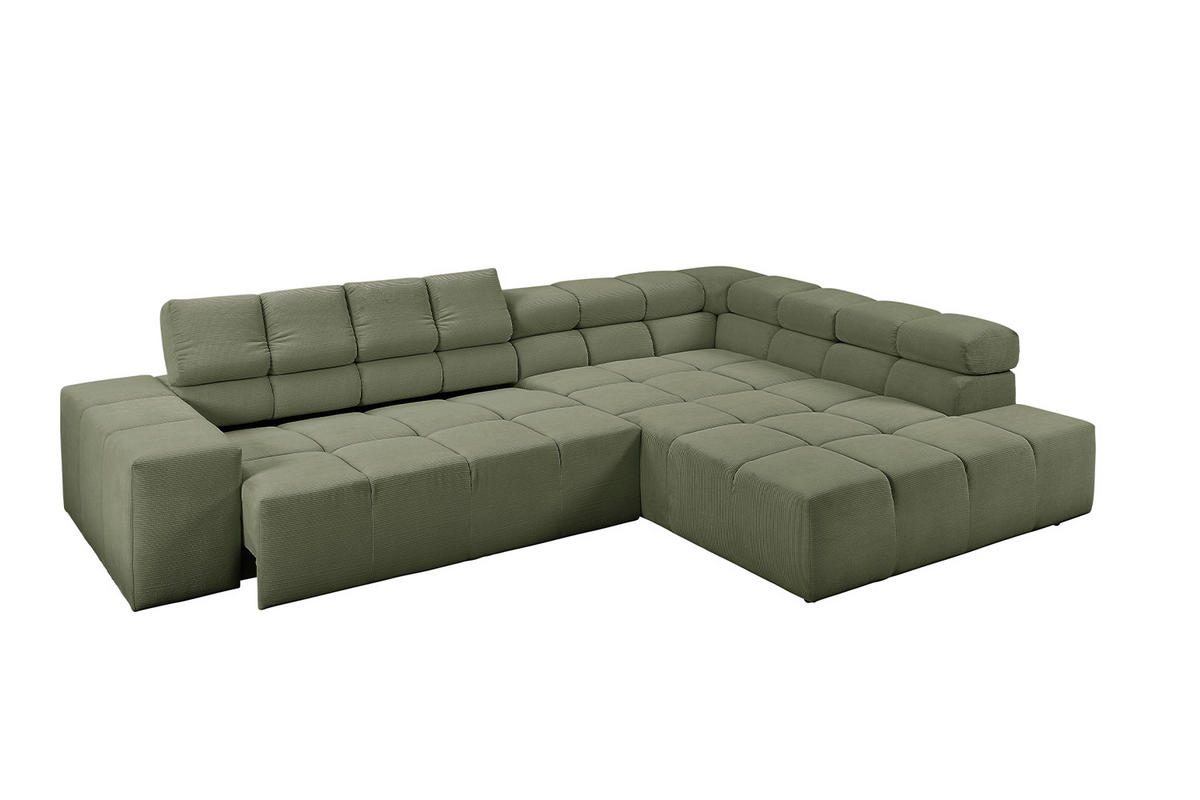 ECKSOFA MIT MOTORISCHEM SITZVORZUG NEVADA Dunkelgrün Cord - Dunkelgrün/Schwarz, Kunststoff/Textil (319/215cm) - KAWOLA