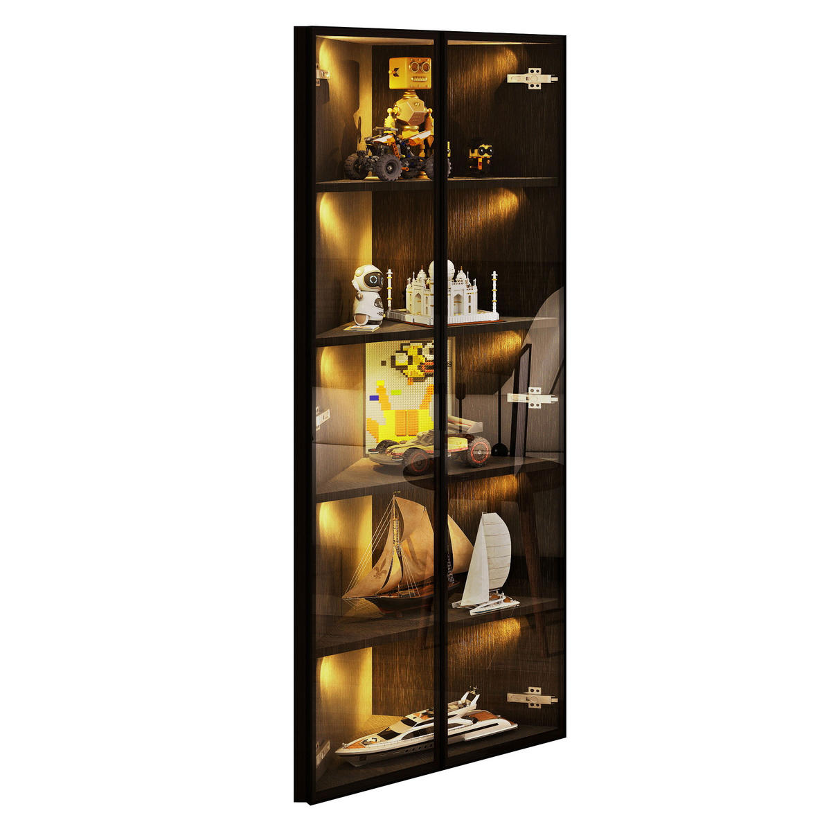 VITRINE 62cm Schwarz Glas LED Eckschrank modern - Schwarz, Holzwerkstoff (62/160/35cm) - FLIEKS